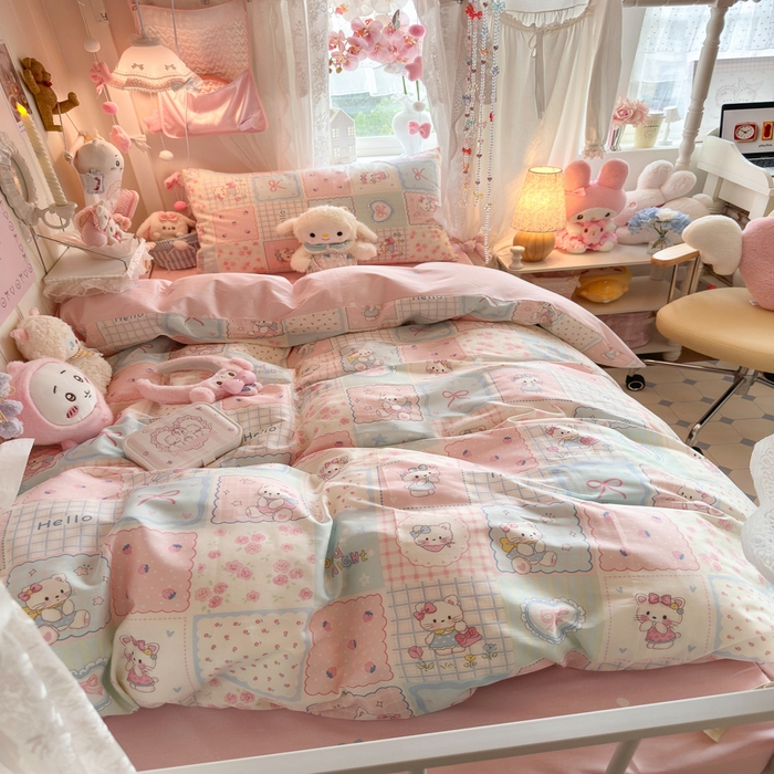 91家纺网 家纺一手货源 找家纺 Sweet dreams甜梦 2025新款学生床全棉纯棉三套件学生三件套宿舍三件套上下铺三件套 格子猫猫