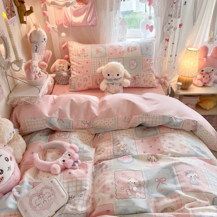 91家纺网 家纺一手货源 找家纺 Sweet dreams甜梦 2025新款学生床全棉纯棉三套件学生三件套宿舍三件套上下铺三件套 格子猫猫