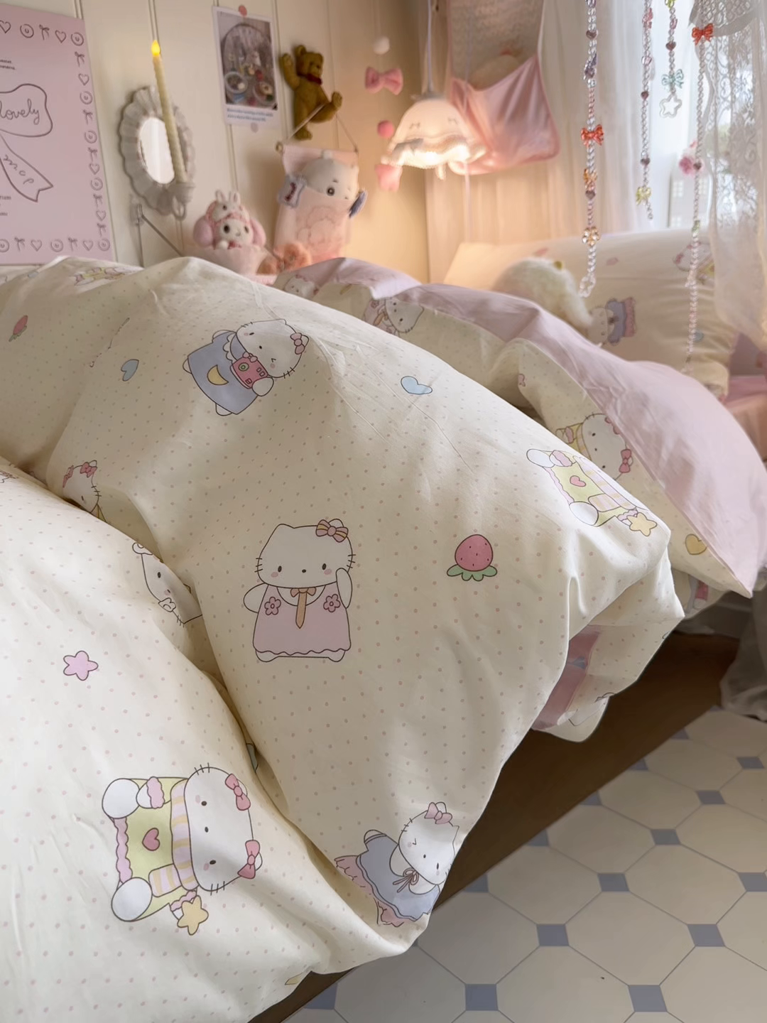 91家纺网 家纺一手货源 找家纺 Sweet dreams甜梦 2025新款学生床全棉纯棉三套件学生三件套宿舍三件套上下铺三件套 波点猫猫