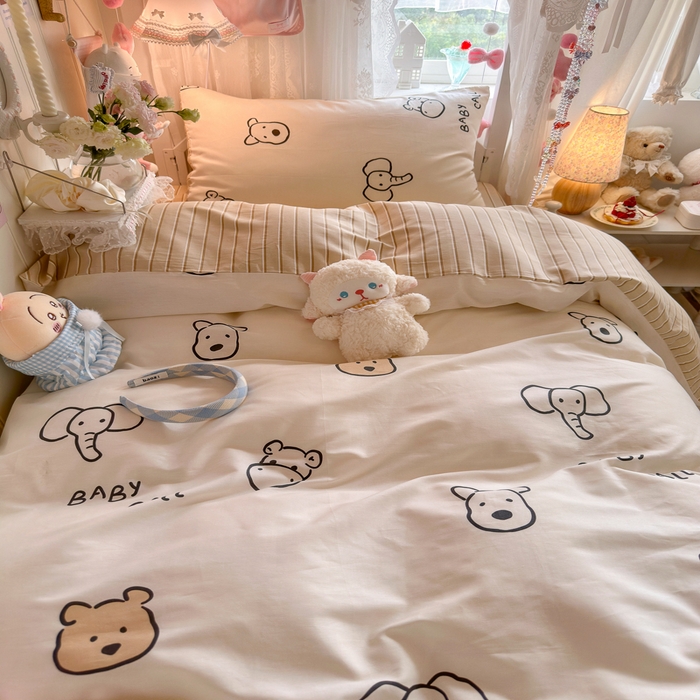 91家纺网 家纺一手货源 找家纺 Sweet dreams甜梦 2025新款学生床全棉纯棉三套件学生三件套宿舍三件套上下铺三件套 小象与熊