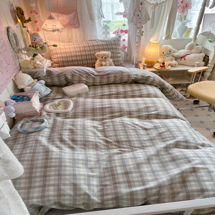 91家纺网 家纺一手货源 找家纺 Sweet dreams甜梦 2025新款学生床全棉纯棉三套件学生三件套宿舍三件套上下铺三件套 时尚格子