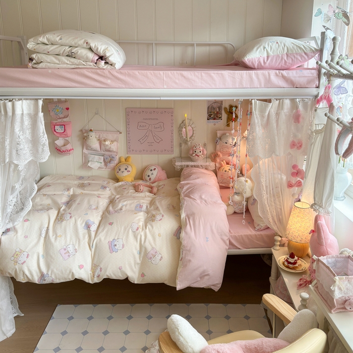 91家纺网 家纺一手货源 找家纺 Sweet dreams甜梦 2025新款学生床全棉纯棉三套件学生三件套宿舍三件套上下铺三件套 波点猫猫