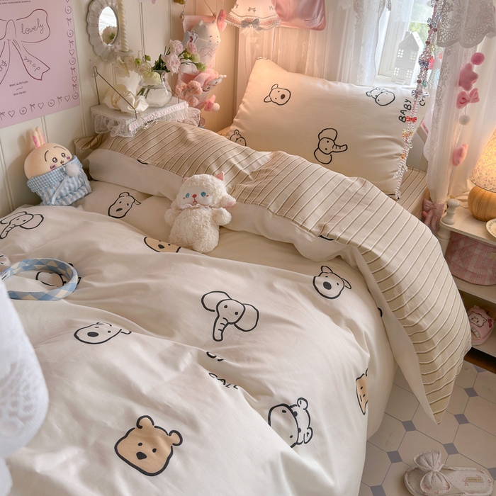 91家纺网 家纺一手货源 找家纺 Sweet dreams甜梦 2025新款学生床全棉纯棉三套件学生三件套宿舍三件套上下铺三件套 小象与熊