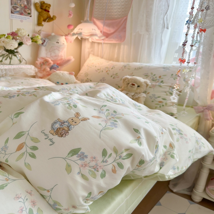 91家纺网 家纺一手货源 找家纺 Sweet dreams甜梦 2025新款学生床全棉纯棉三套件学生三件套宿舍三件套上下铺三件套 田园小兔