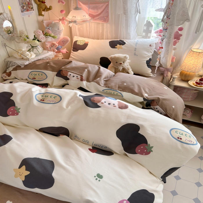 91家纺网 家纺一手货源 找家纺 Sweet dreams甜梦 2025新款学生床全棉纯棉三套件学生三件套宿舍三件套上下铺三件套 蘑菇小狗