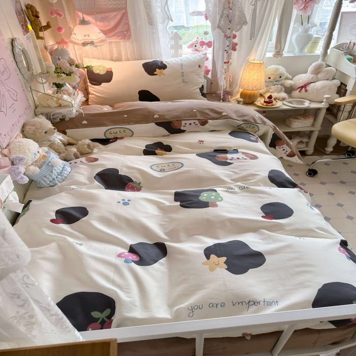 91家纺网 家纺一手货源 找家纺 Sweet dreams甜梦 2025新款学生床全棉纯棉三套件学生三件套宿舍三件套上下铺三件套 蘑菇小狗