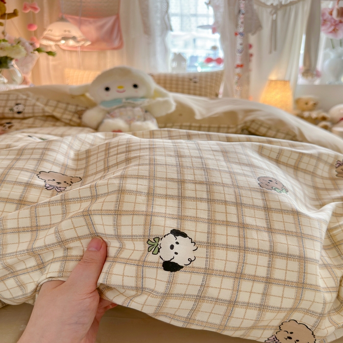 91家纺网 家纺一手货源 找家纺 Sweet dreams甜梦 2025新款学生床全棉纯棉三套件学生三件套宿舍三件套上下铺三件套 格子小狗