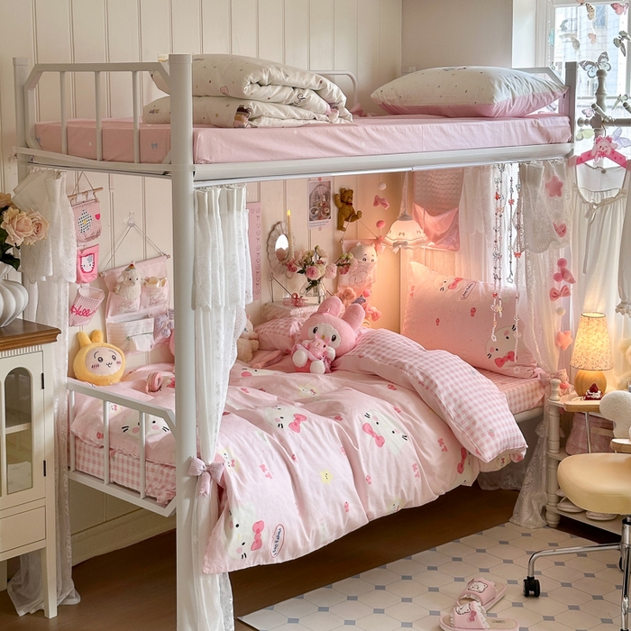 91家纺网 家纺一手货源 找家纺 Sweet dreams甜梦 2025新款学生床全棉纯棉三套件学生三件套宿舍三件套上下铺三件套 粉色猫猫