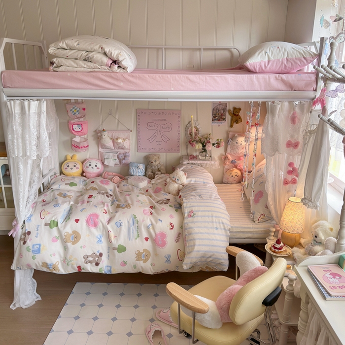 91家纺网 家纺一手货源 找家纺 Sweet dreams甜梦 2025新款学生床全棉纯棉三套件学生三件套宿舍三件套上下铺三件套 蛋糕小狗