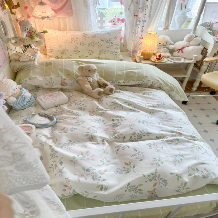 91家纺网 家纺一手货源 找家纺 Sweet dreams甜梦 2025新款学生床全棉纯棉三套件学生三件套宿舍三件套上下铺三件套 田园小兔