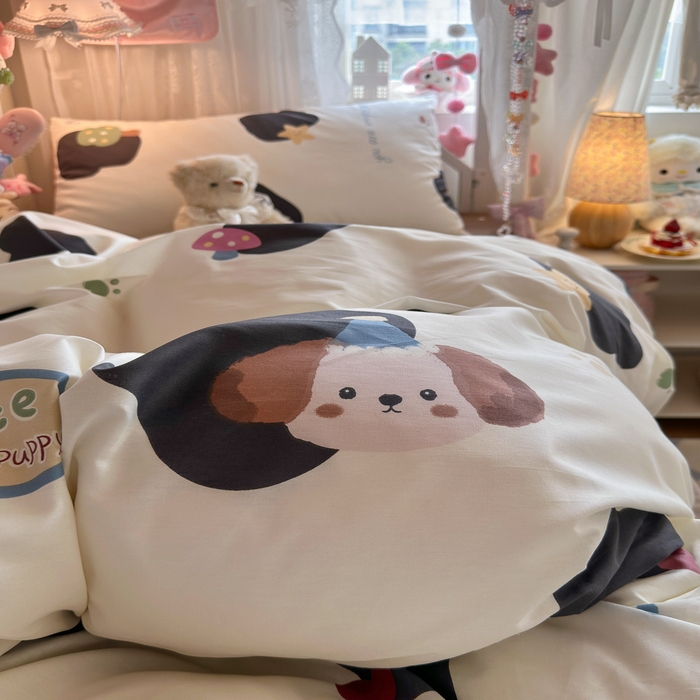 91家纺网 家纺一手货源 找家纺 Sweet dreams甜梦 2025新款学生床全棉纯棉三套件学生三件套宿舍三件套上下铺三件套 蘑菇小狗