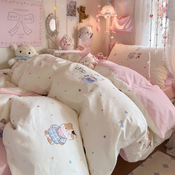 91家纺网 家纺一手货源 找家纺 Sweet dreams甜梦 2025新款学生床全棉纯棉三套件学生三件套宿舍三件套上下铺三件套 元气猫猫