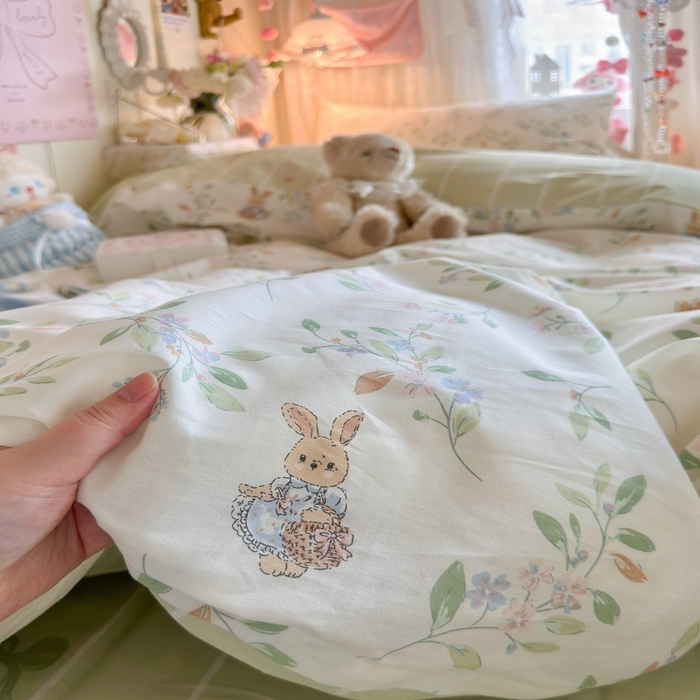 91家纺网 家纺一手货源 找家纺 Sweet dreams甜梦 2025新款学生床全棉纯棉三套件学生三件套宿舍三件套上下铺三件套 田园小兔