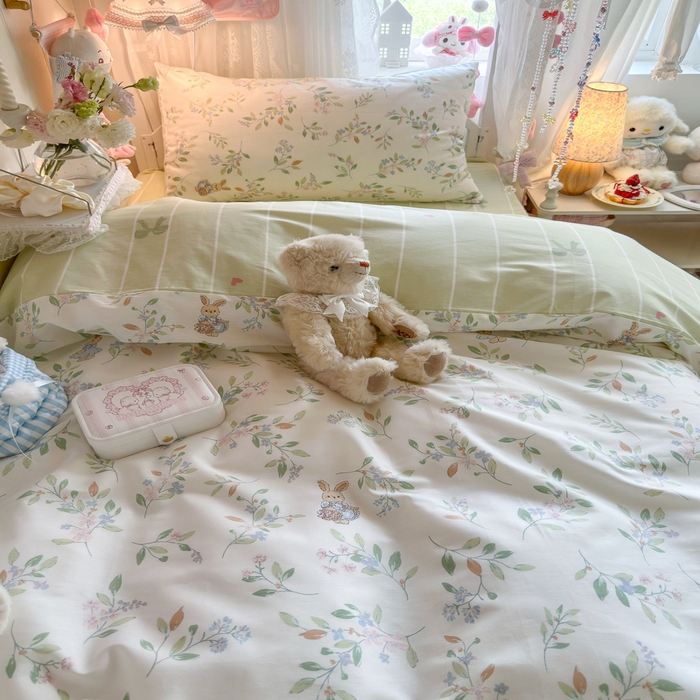 91家纺网 家纺一手货源 找家纺 Sweet dreams甜梦 2025新款学生床全棉纯棉三套件学生三件套宿舍三件套上下铺三件套 田园小兔