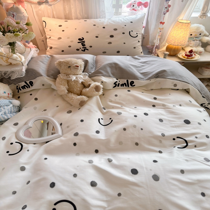 91家纺网 家纺一手货源 找家纺 Sweet dreams甜梦 2025新款学生床全棉纯棉三套件学生三件套宿舍三件套上下铺三件套 波点笑脸