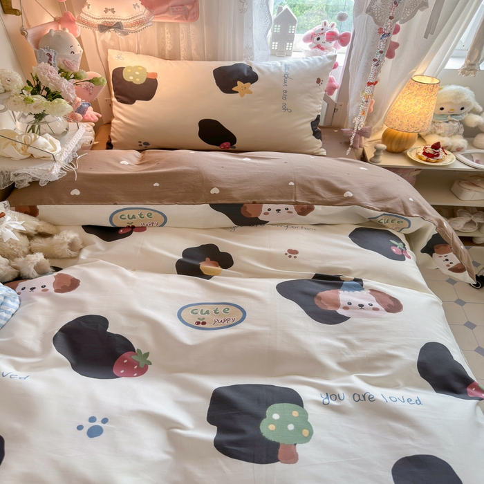 91家纺网 家纺一手货源 找家纺 Sweet dreams甜梦 2025新款学生床全棉纯棉三套件学生三件套宿舍三件套上下铺三件套 蘑菇小狗