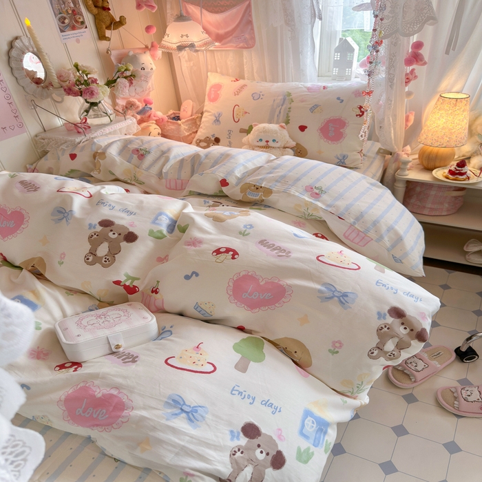 91家纺网 家纺一手货源 找家纺 Sweet dreams甜梦 2025新款学生床全棉纯棉三套件学生三件套宿舍三件套上下铺三件套 蛋糕小狗