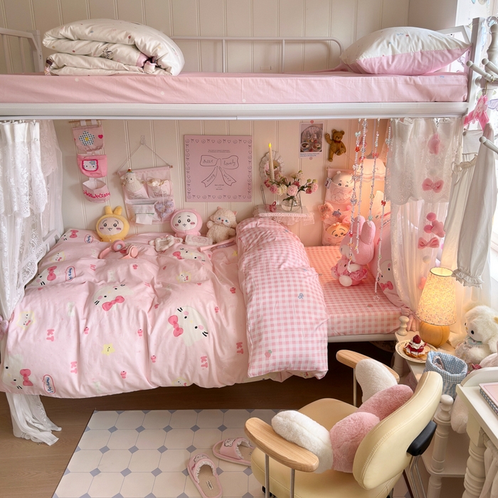 91家纺网 家纺一手货源 找家纺 Sweet dreams甜梦 2025新款学生床全棉纯棉三套件学生三件套宿舍三件套上下铺三件套 粉色猫猫