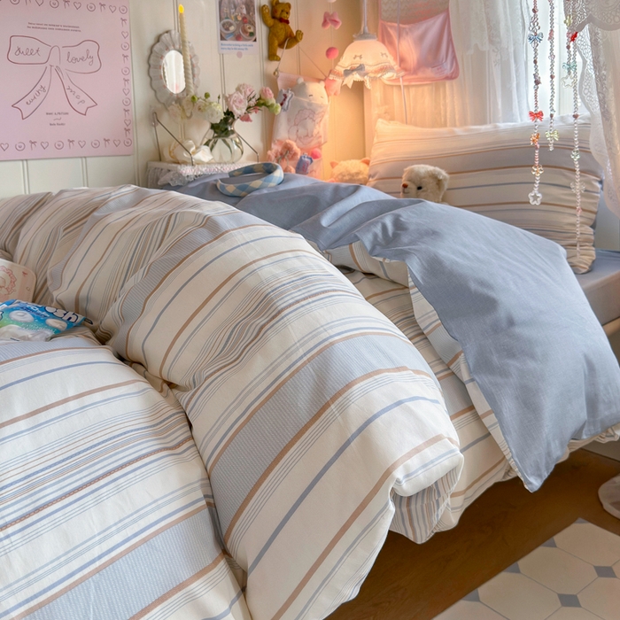 91家纺网 家纺一手货源 找家纺 Sweet dreams甜梦 2025新款学生床全棉纯棉三套件学生三件套宿舍三件套上下铺三件套 时尚条纹
