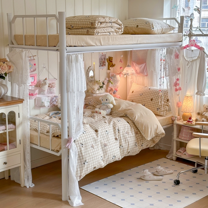 91家纺网 家纺一手货源 找家纺 Sweet dreams甜梦 2025新款学生床全棉纯棉三套件学生三件套宿舍三件套上下铺三件套 格子小狗