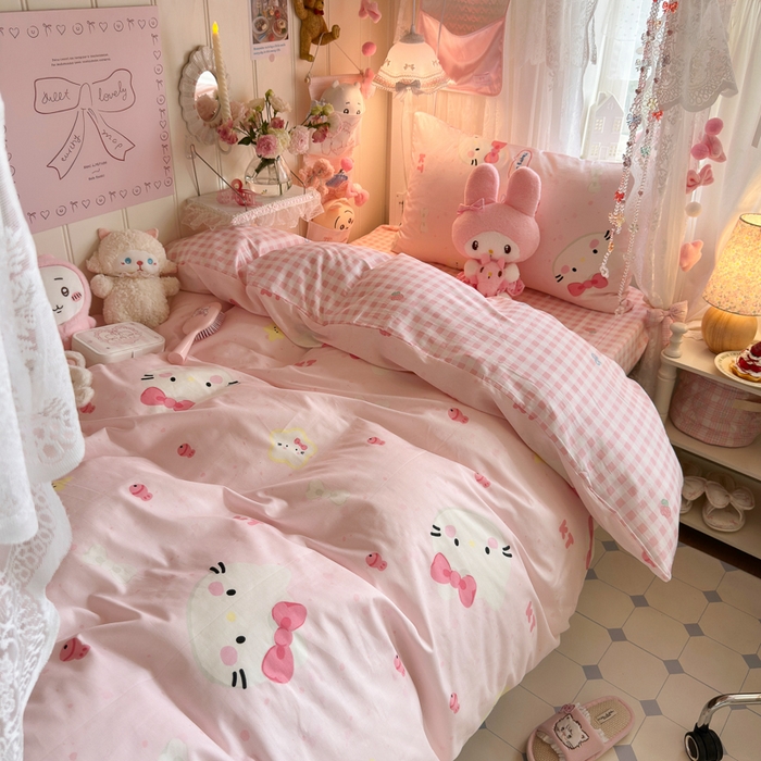 91家纺网 家纺一手货源 找家纺 Sweet dreams甜梦 2025新款学生床全棉纯棉三套件学生三件套宿舍三件套上下铺三件套 粉色猫猫