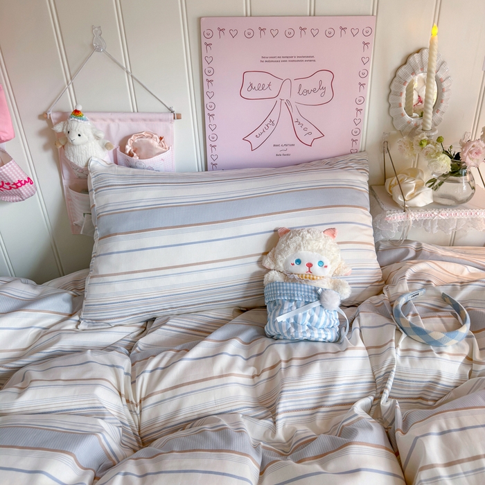 91家纺网 家纺一手货源 找家纺 Sweet dreams甜梦 2025新款学生床全棉纯棉三套件学生三件套宿舍三件套上下铺三件套 时尚条纹