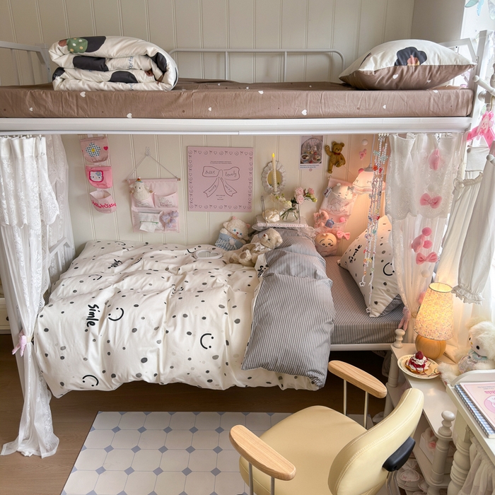 91家纺网 家纺一手货源 找家纺 Sweet dreams甜梦 2025新款学生床全棉纯棉三套件学生三件套宿舍三件套上下铺三件套 波点笑脸