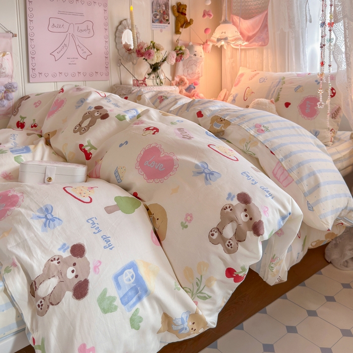 91家纺网 家纺一手货源 找家纺 Sweet dreams甜梦 2025新款学生床全棉纯棉三套件学生三件套宿舍三件套上下铺三件套 蛋糕小狗