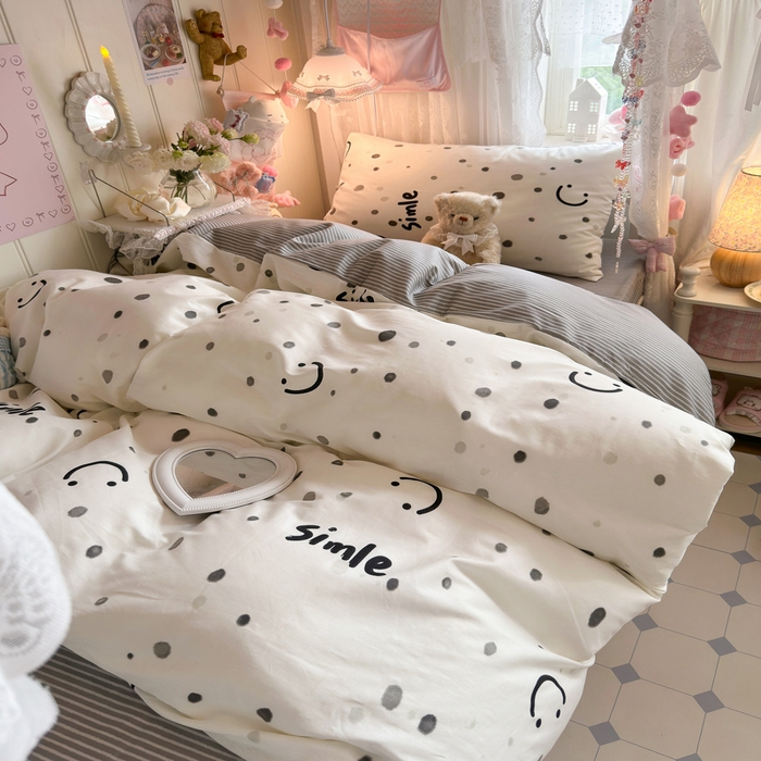 91家纺网 家纺一手货源 找家纺 Sweet dreams甜梦 2025新款学生床全棉纯棉三套件学生三件套宿舍三件套上下铺三件套 波点笑脸