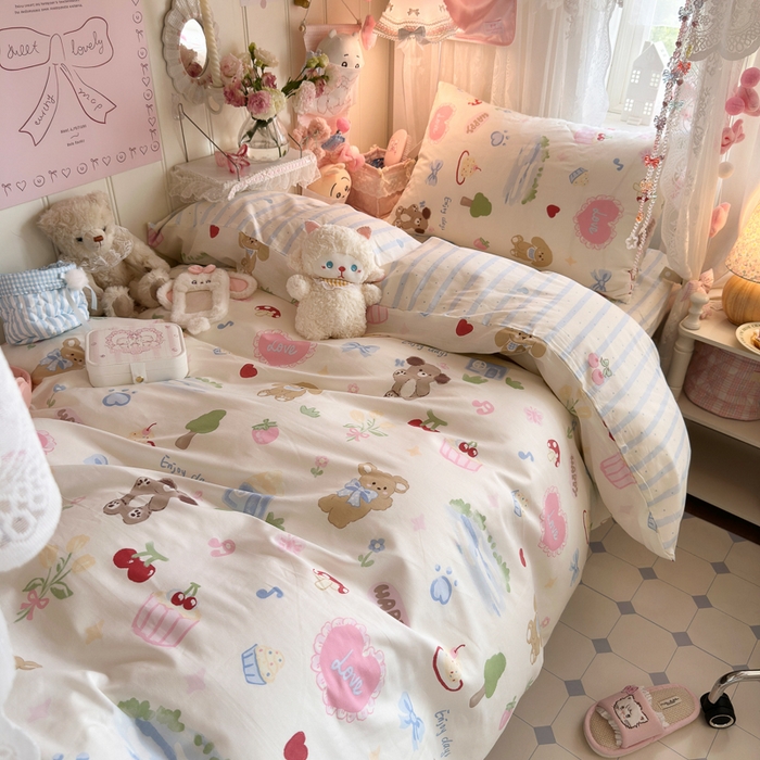 91家纺网 家纺一手货源 找家纺 Sweet dreams甜梦 2025新款学生床全棉纯棉三套件学生三件套宿舍三件套上下铺三件套 蛋糕小狗