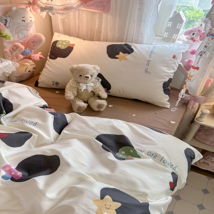 91家纺网 家纺一手货源 找家纺 Sweet dreams甜梦 2025新款学生床全棉纯棉三套件学生三件套宿舍三件套上下铺三件套 蘑菇小狗