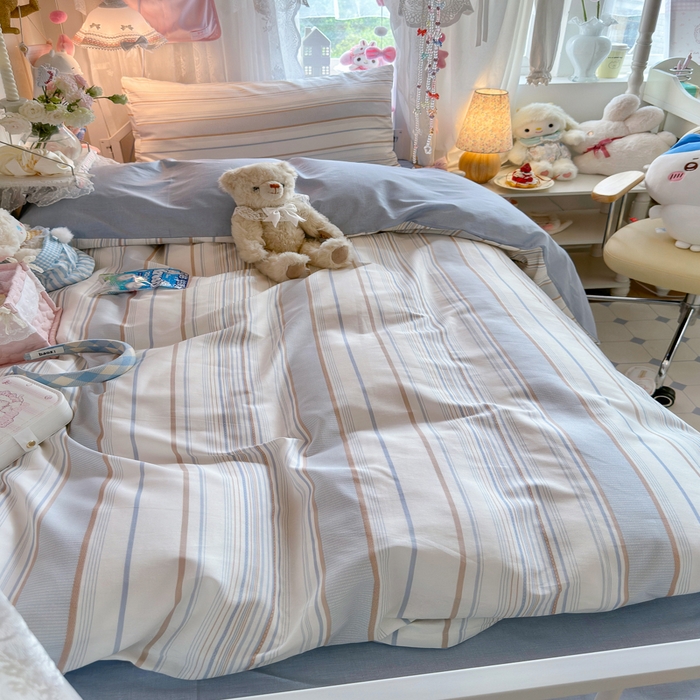 91家纺网 家纺一手货源 找家纺 Sweet dreams甜梦 2025新款学生床全棉纯棉三套件学生三件套宿舍三件套上下铺三件套 时尚条纹