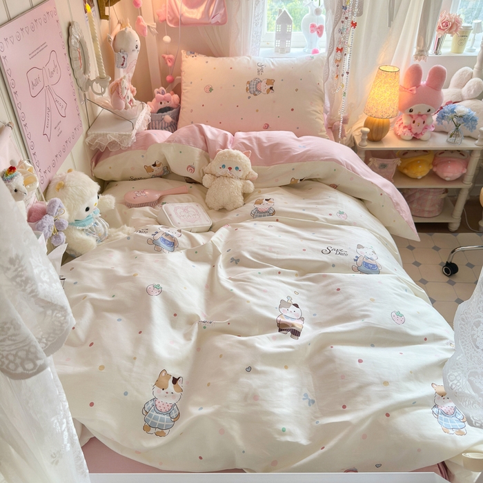 91家纺网 家纺一手货源 找家纺 Sweet dreams甜梦 2025新款学生床全棉纯棉三套件学生三件套宿舍三件套上下铺三件套 元气猫猫