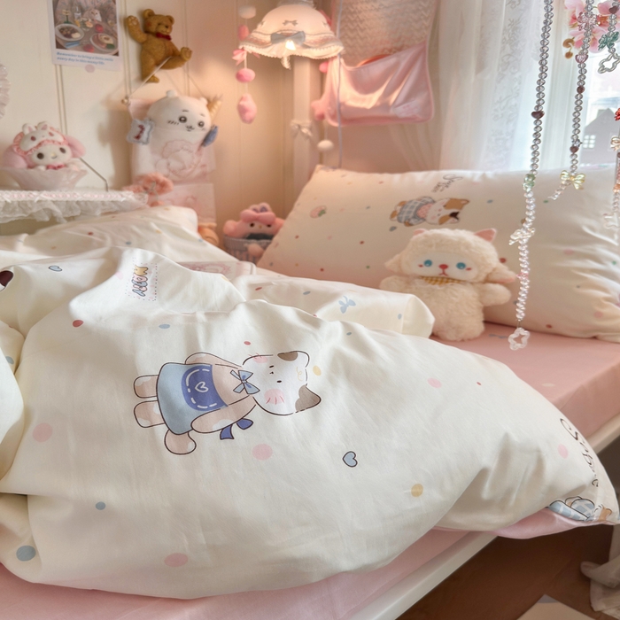 91家纺网 家纺一手货源 找家纺 Sweet dreams甜梦 2025新款学生床全棉纯棉三套件学生三件套宿舍三件套上下铺三件套 元气猫猫