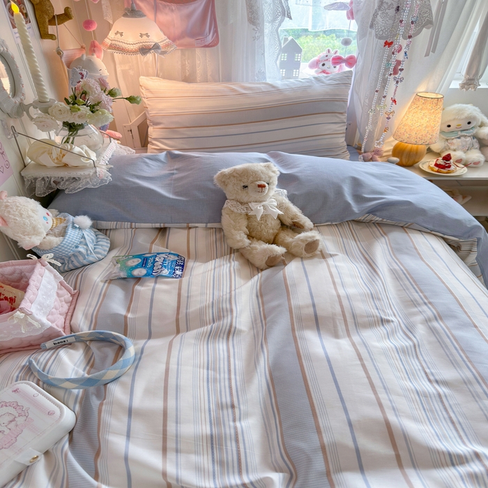 91家纺网 家纺一手货源 找家纺 Sweet dreams甜梦 2025新款学生床全棉纯棉三套件学生三件套宿舍三件套上下铺三件套 时尚条纹