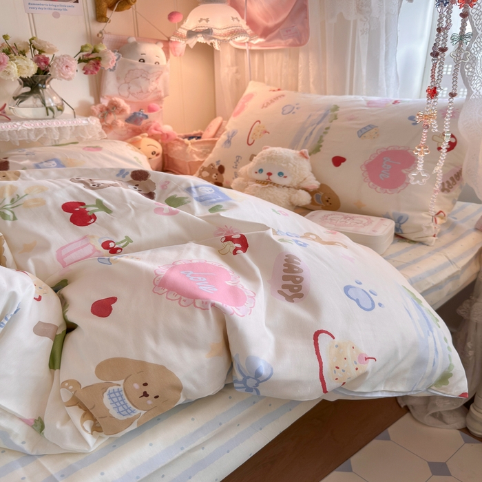 91家纺网 家纺一手货源 找家纺 Sweet dreams甜梦 2025新款学生床全棉纯棉三套件学生三件套宿舍三件套上下铺三件套 蛋糕小狗