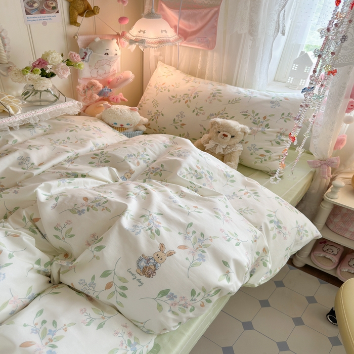 91家纺网 家纺一手货源 找家纺 Sweet dreams甜梦 2025新款学生床全棉纯棉三套件学生三件套宿舍三件套上下铺三件套 田园小兔