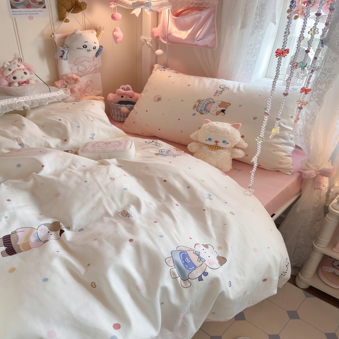 91家纺网 家纺一手货源 找家纺 Sweet dreams甜梦 2025新款学生床全棉纯棉三套件学生三件套宿舍三件套上下铺三件套 元气猫猫