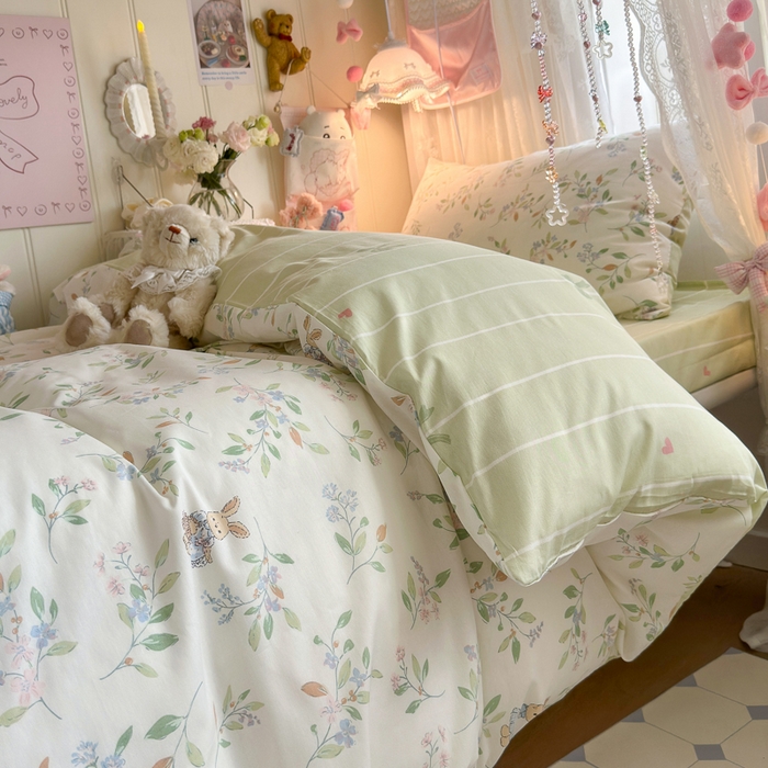 91家纺网 家纺一手货源 找家纺 Sweet dreams甜梦 2025新款学生床全棉纯棉三套件学生三件套宿舍三件套上下铺三件套 田园小兔