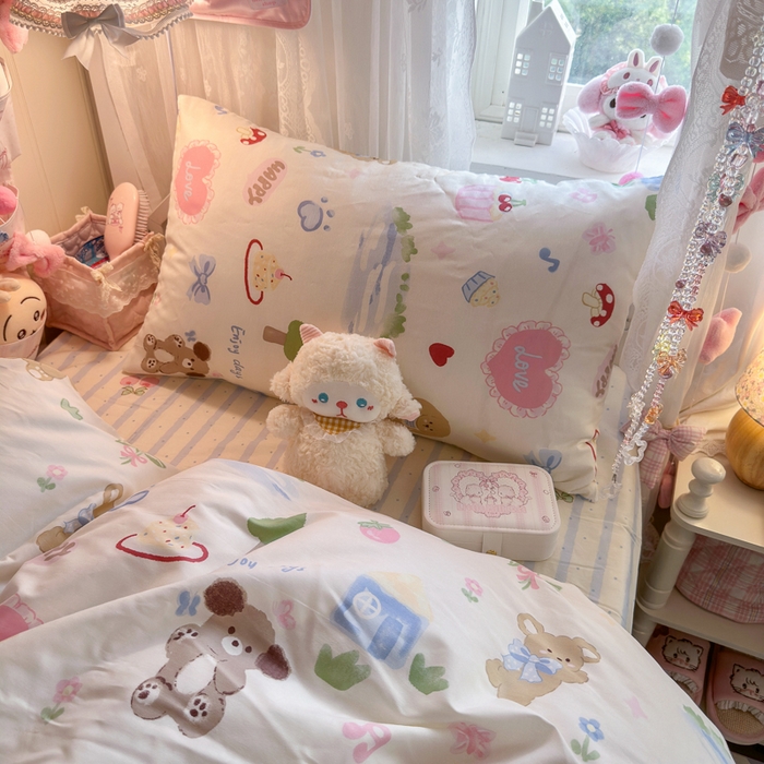 91家纺网 家纺一手货源 找家纺 Sweet dreams甜梦 2025新款学生床全棉纯棉三套件学生三件套宿舍三件套上下铺三件套 蛋糕小狗