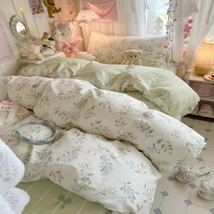 91家纺网 家纺一手货源 找家纺 Sweet dreams甜梦 2025新款学生床全棉纯棉三套件学生三件套宿舍三件套上下铺三件套 田园小兔