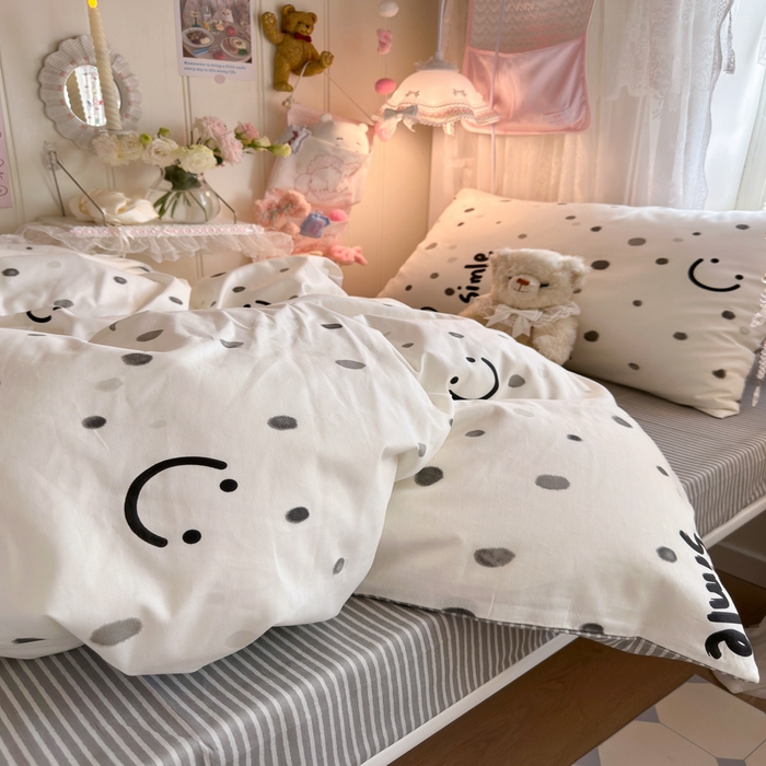 91家纺网 家纺一手货源 找家纺 Sweet dreams甜梦 2025新款学生床全棉纯棉三套件学生三件套宿舍三件套上下铺三件套 波点笑脸