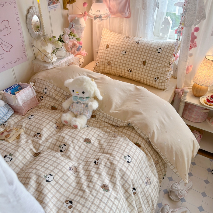 91家纺网 家纺一手货源 找家纺 Sweet dreams甜梦 2025新款学生床全棉纯棉三套件学生三件套宿舍三件套上下铺三件套 格子小狗