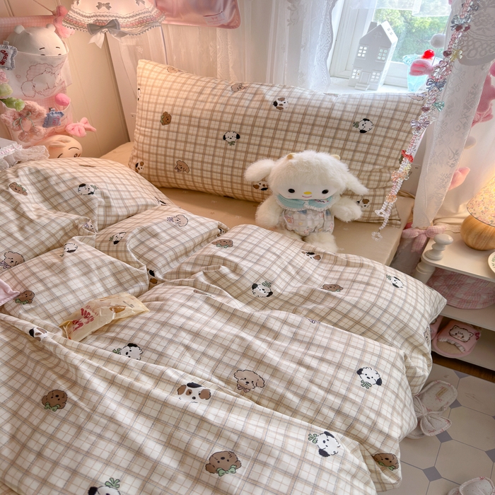 91家纺网 家纺一手货源 找家纺 Sweet dreams甜梦 2025新款学生床全棉纯棉三套件学生三件套宿舍三件套上下铺三件套 格子小狗