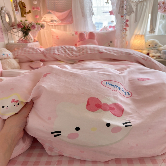 91家纺网 家纺一手货源 找家纺 Sweet dreams甜梦 2025新款学生床全棉纯棉三套件学生三件套宿舍三件套上下铺三件套 粉色猫猫