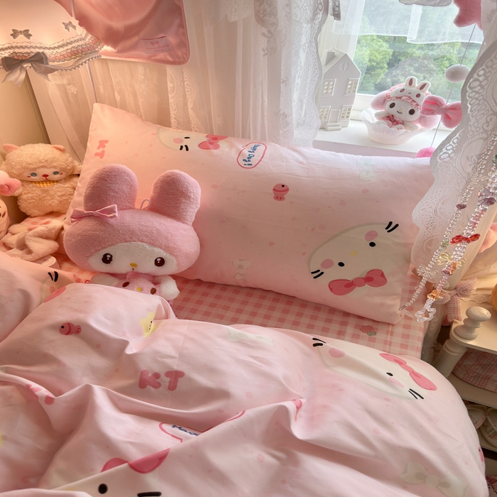 91家纺网 家纺一手货源 找家纺 Sweet dreams甜梦 2025新款学生床全棉纯棉三套件学生三件套宿舍三件套上下铺三件套 粉色猫猫