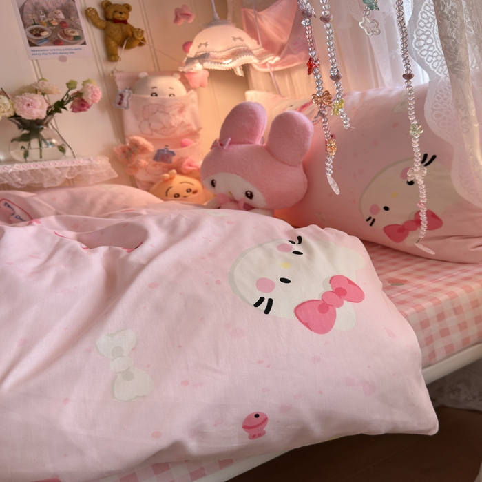 91家纺网 家纺一手货源 找家纺 Sweet dreams甜梦 2025新款学生床全棉纯棉三套件学生三件套宿舍三件套上下铺三件套 粉色猫猫