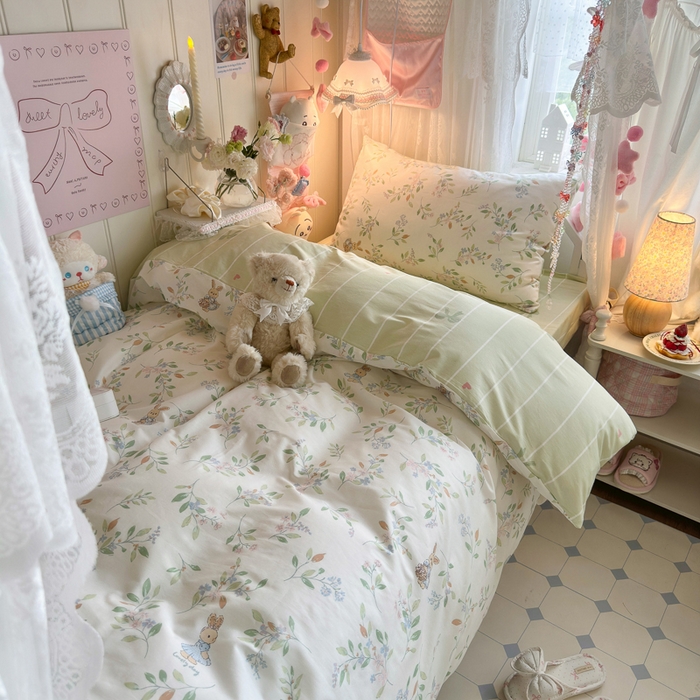 91家纺网 家纺一手货源 找家纺 Sweet dreams甜梦 2025新款学生床全棉纯棉三套件学生三件套宿舍三件套上下铺三件套 田园小兔