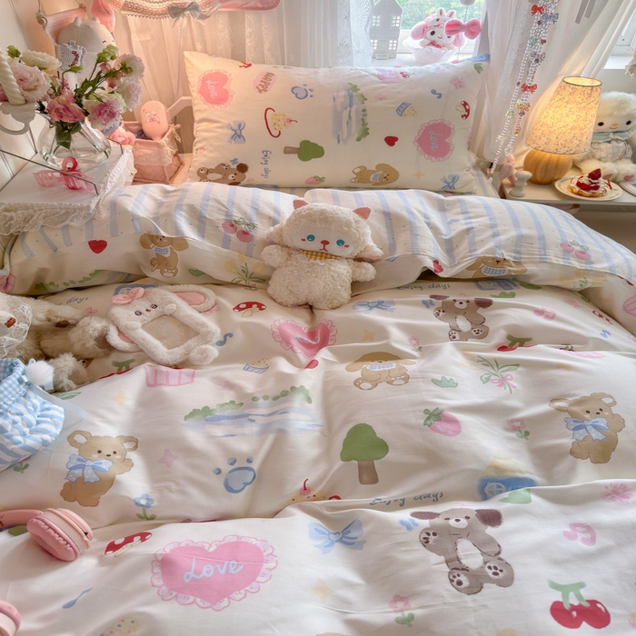 91家纺网 家纺一手货源 找家纺 Sweet dreams甜梦 2025新款学生床全棉纯棉三套件学生三件套宿舍三件套上下铺三件套 蛋糕小狗