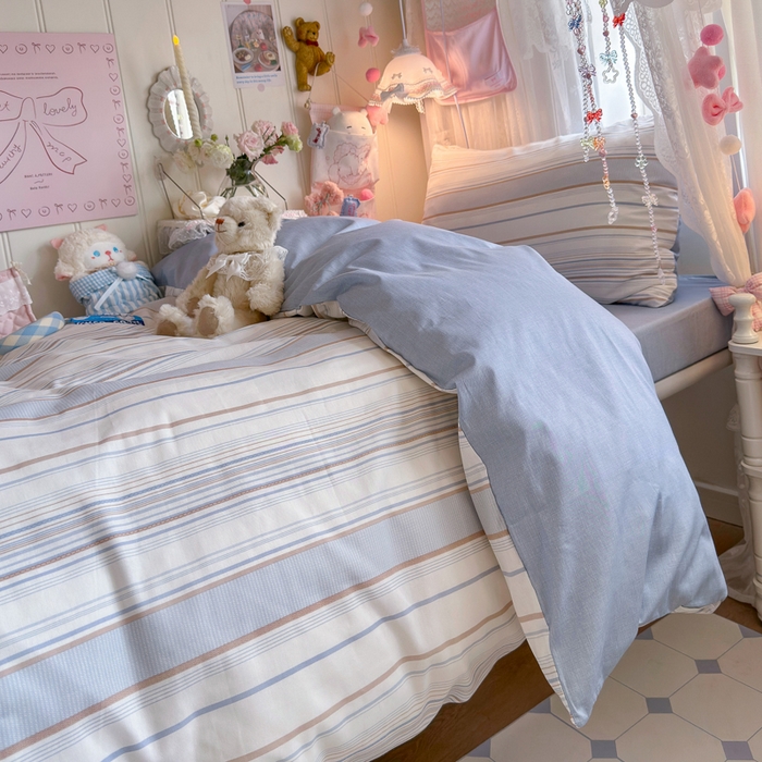 91家纺网 家纺一手货源 找家纺 Sweet dreams甜梦 2025新款学生床全棉纯棉三套件学生三件套宿舍三件套上下铺三件套 时尚条纹